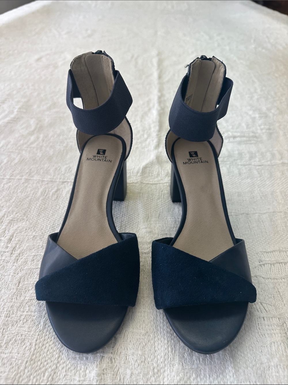 White Mountain navy Ankle-Strap Block Heel Sandals - Picture 2 of 6